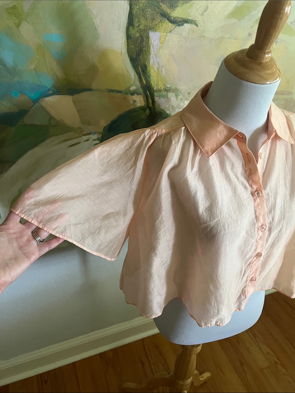 HOUSE OF HARLOW 1960 - Button Down Cropped Blouse peach - small - Picture 8 of 16